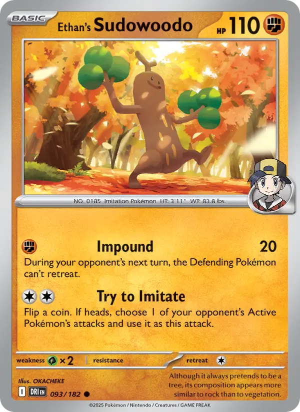 Ethan's Sudowoodo Common Pokemon card #093 from Destined Rivals