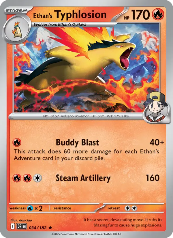 Ethan's Typhlosion Rare Pokemon card #034 from Destined Rivals