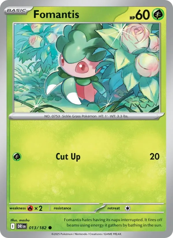 Fomantis Common Pokemon card #013 from Destined Rivals