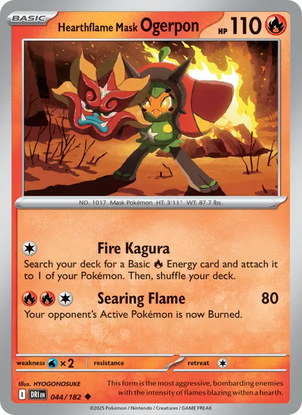 Hearthflame Mask Ogerpon Uncommon Pokemon card #044 from Destined Rivals