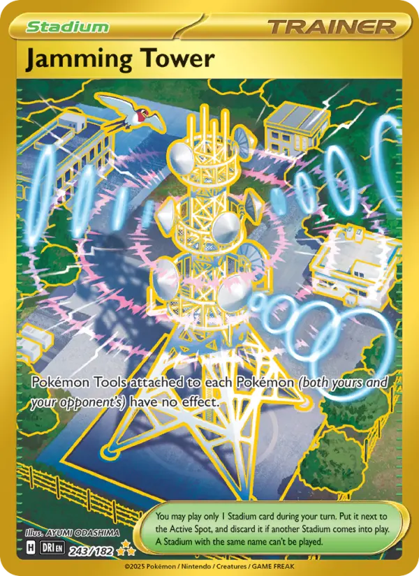 Jamming Tower Hyper rare Pokemon card #243 from Destined Rivals