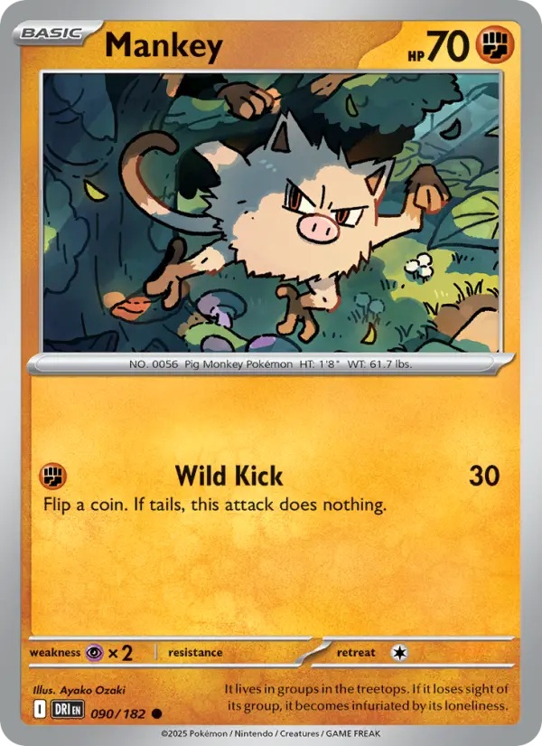 Mankey Common Pokemon card #090 from Destined Rivals