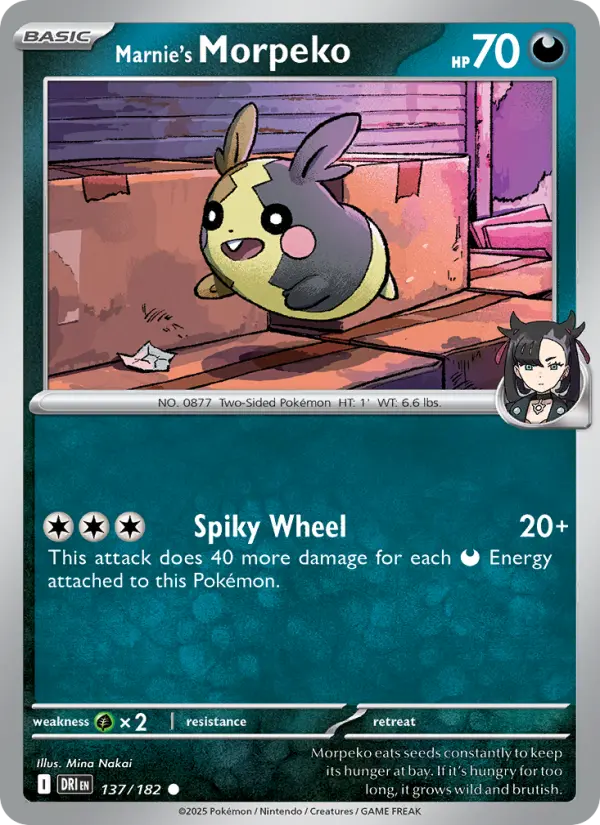 Marnie's Morpeko Common Pokemon card #137 from Destined Rivals