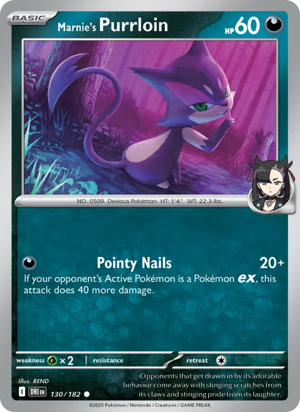 Marnie's Purrloin Common Pokemon card #130 from Destined Rivals