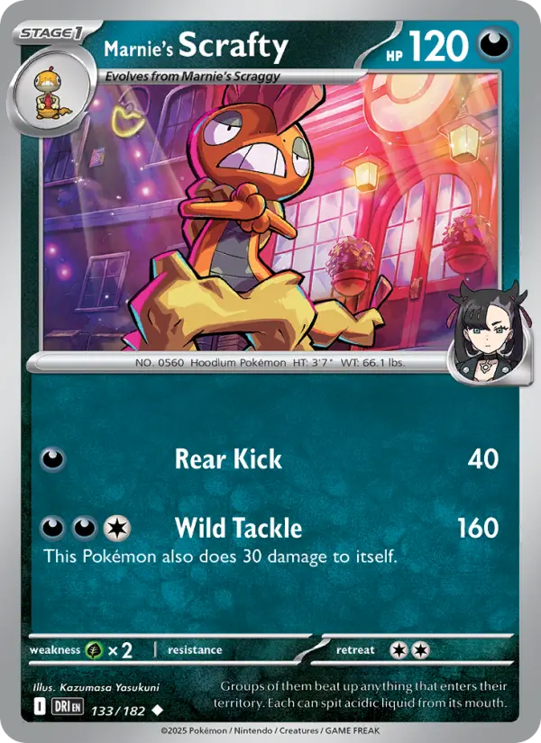 Marnie's Scrafty Uncommon Pokemon card #133 from Destined Rivals
