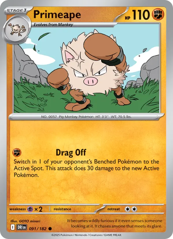 Primeape Common Pokemon card #091 from Destined Rivals