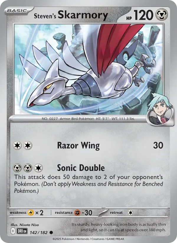 Steven's Skarmory Common Pokemon card #142 from Destined Rivals