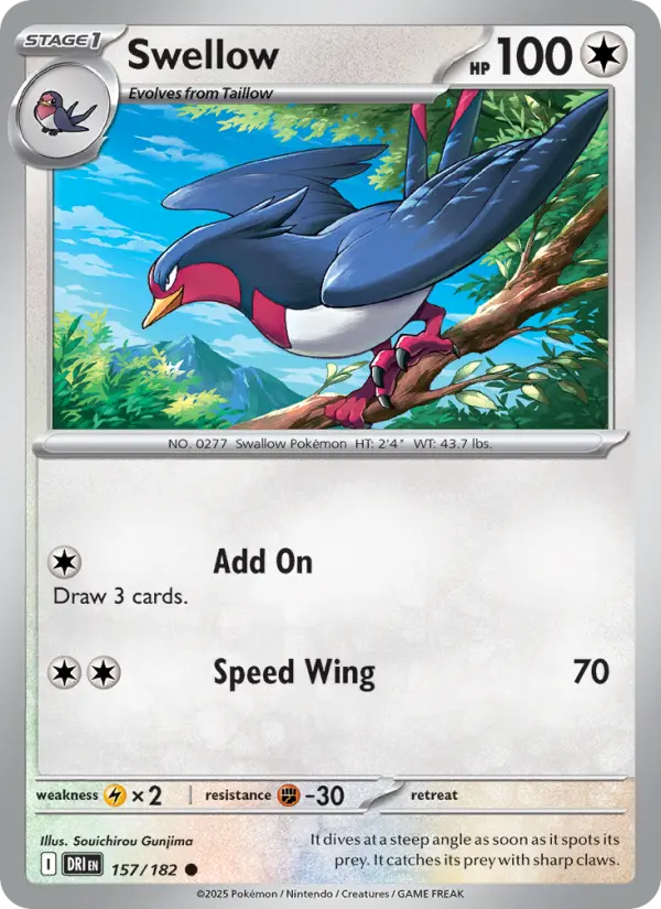 Swellow Common Pokemon card #157 from Destined Rivals