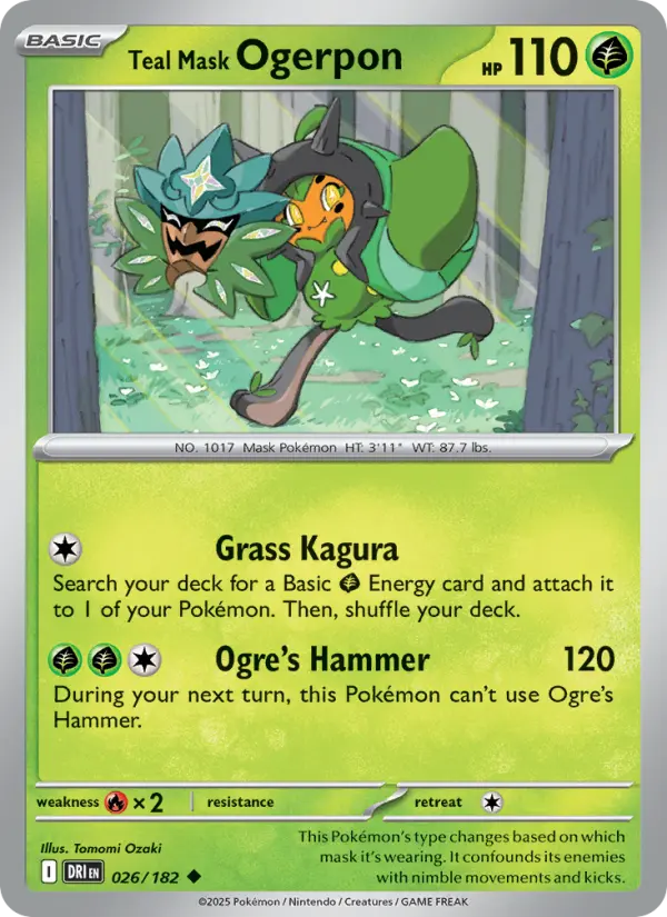 Teal Mask Ogerpon Uncommon Pokemon card #026 from Destined Rivals