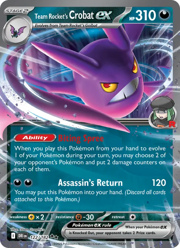 Team Rocket's Crobat ex Double rare Pokemon card #122 from Destined Rivals