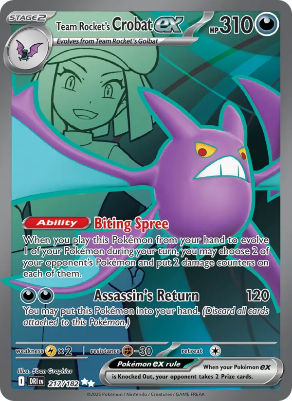 Team Rocket's Crobat ex Ultra Rare Pokemon card #217 from Destined Rivals