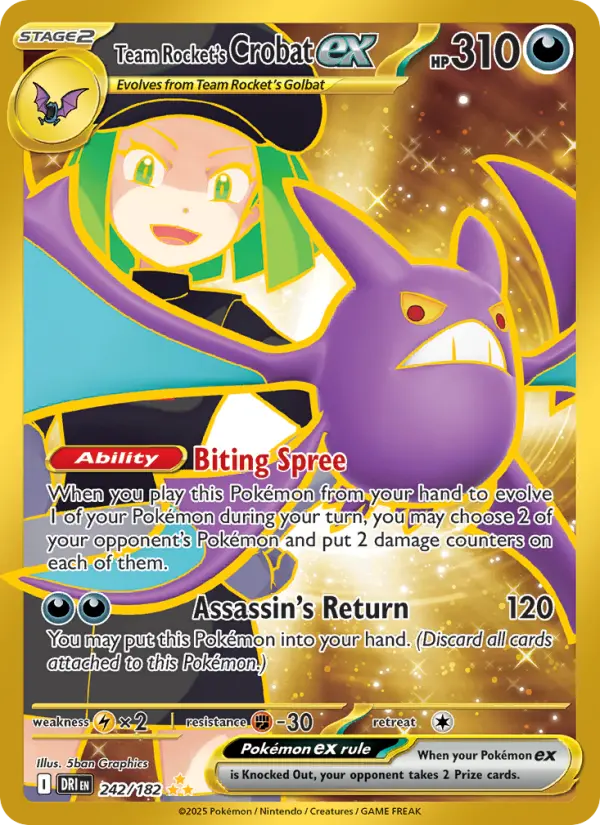 Team Rocket's Crobat ex Hyper rare Pokemon card #242 from Destined Rivals