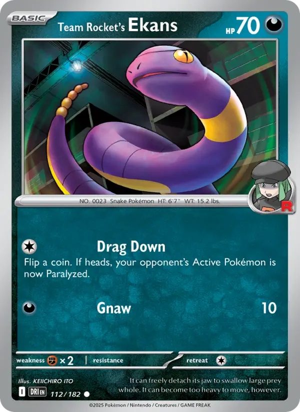 Team Rocket's Ekans Common Pokemon card #112 from Destined Rivals