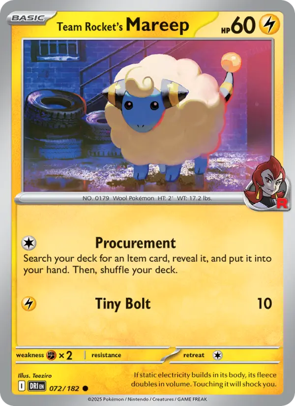 Team Rocket's Mareep Common Pokemon card #072 from Destined Rivals