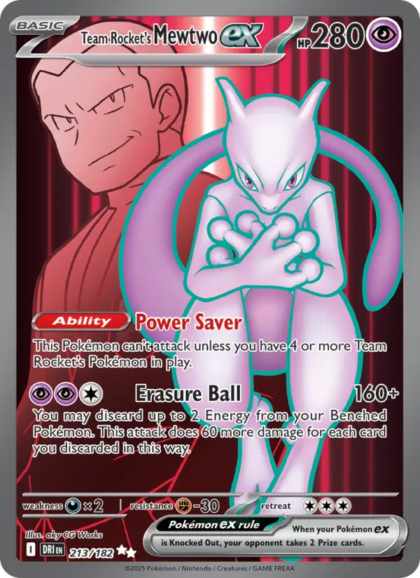Team Rocket's Mewtwo ex Ultra Rare Pokemon card #213 from Destined Rivals