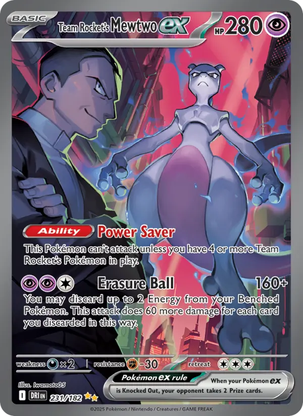 Team Rocket's Mewtwo ex Special illustration rare Pokemon card #231 from Destined Rivals