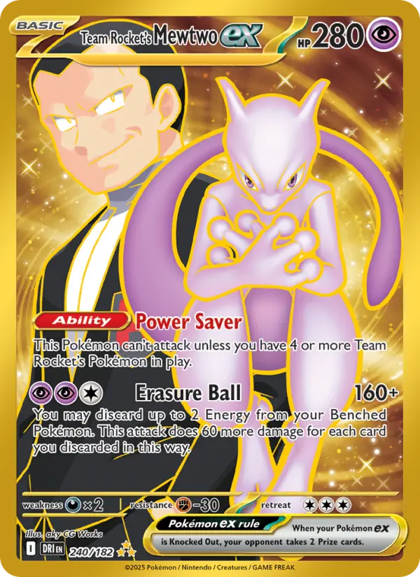 Team Rocket's Mewtwo ex Hyper rare Pokemon card #240 from Destined Rivals