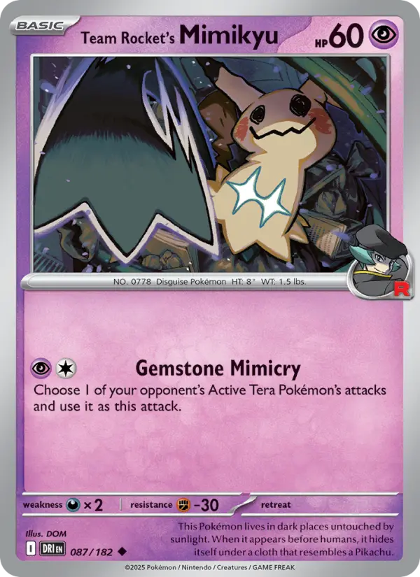 Team Rocket's Mimikyu Uncommon Pokemon card #087 from Destined Rivals