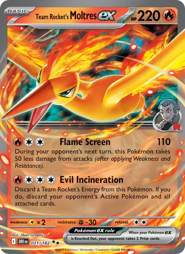 Team Rocket's Moltres ex Double rare Pokemon card #031 from Destined Rivals