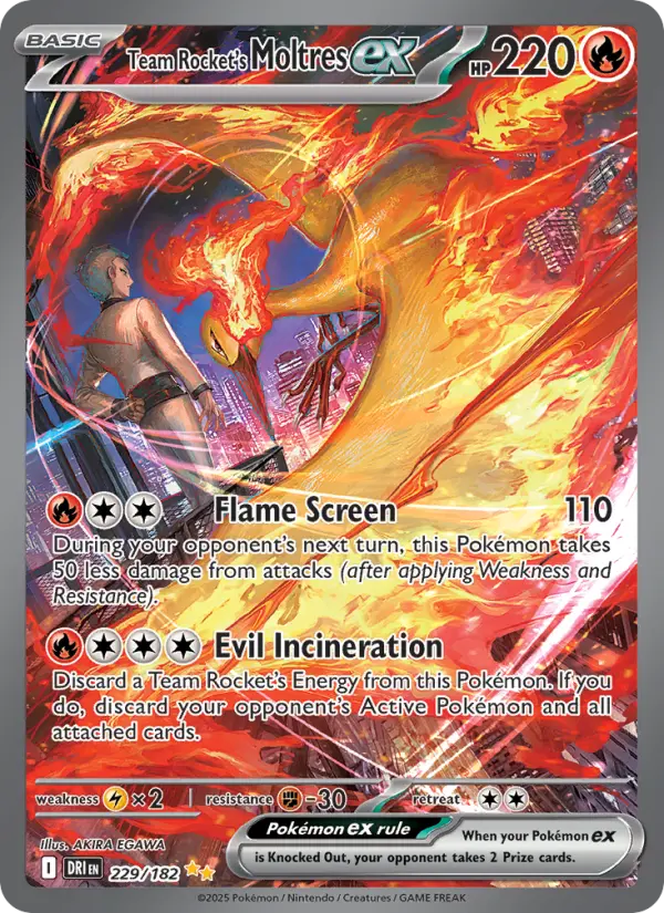 Team Rocket's Moltres ex Special illustration rare Pokemon card #229 from Destined Rivals