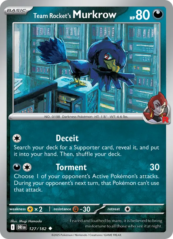 Team Rocket's Murkrow Uncommon Pokemon card #127 from Destined Rivals
