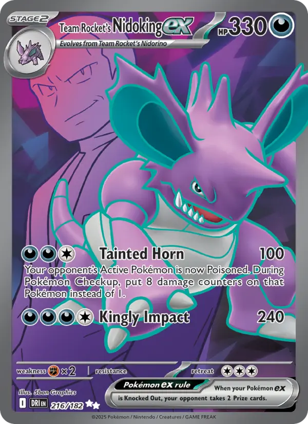 Team Rocket's Nidoking ex Ultra Rare Pokemon card #216 from Destined Rivals