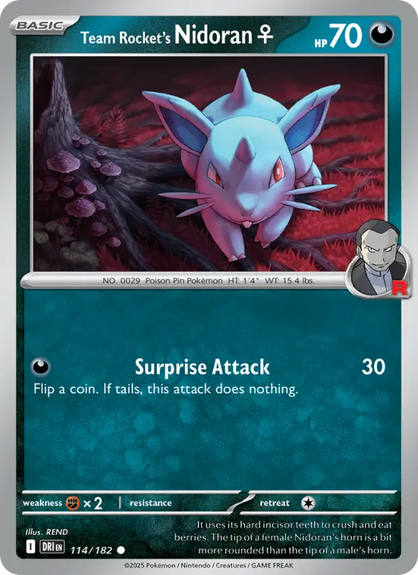 Team Rocket's Nidoran♀ Common Pokemon card #114 from Destined Rivals