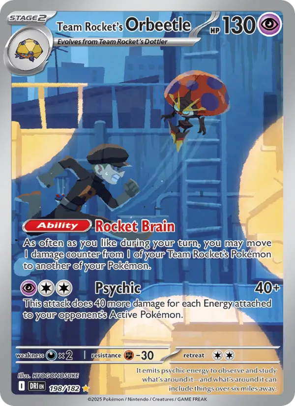 Team Rocket's Orbeetle Illustration rare Pokemon card #198 from Destined Rivals