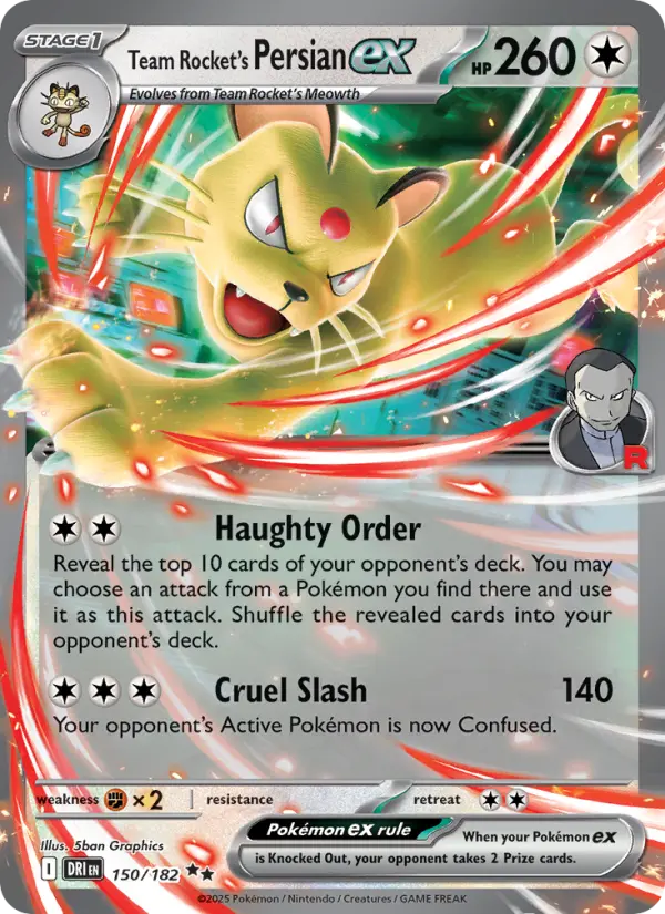 Team Rocket's Persian ex Double rare Pokemon card #150 from Destined Rivals