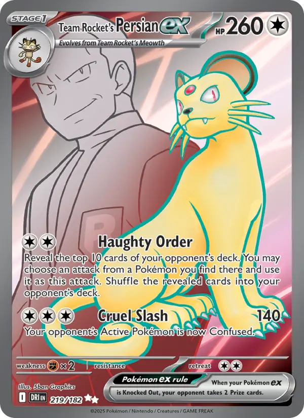 Team Rocket's Persian ex Ultra Rare Pokemon card #219 from Destined Rivals