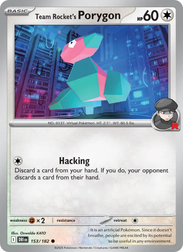 Team Rocket's Porygon Common Pokemon card #153 from Destined Rivals