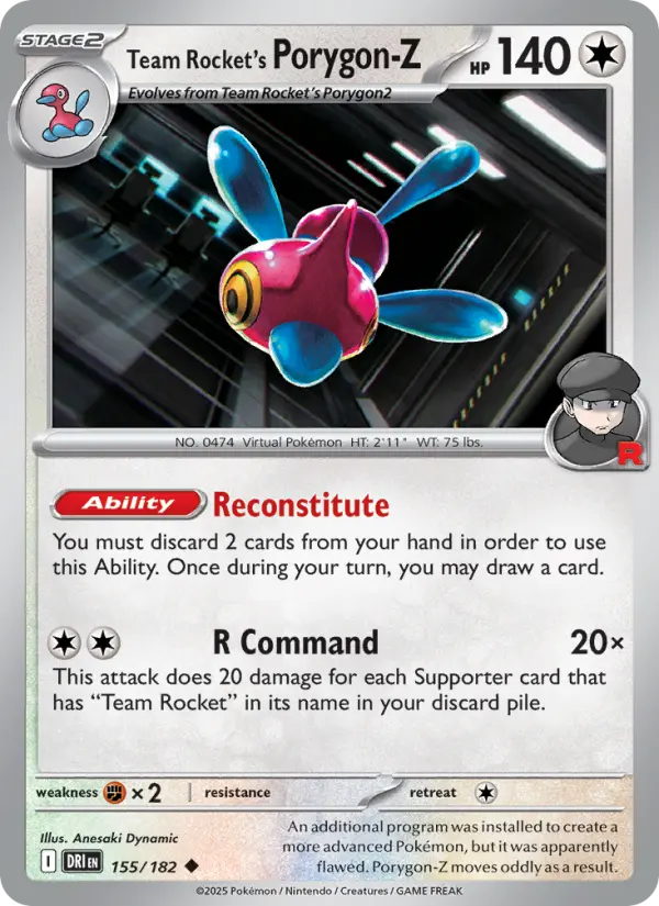 Team Rocket's Porygon-Z Uncommon Pokemon card #155 from Destined Rivals