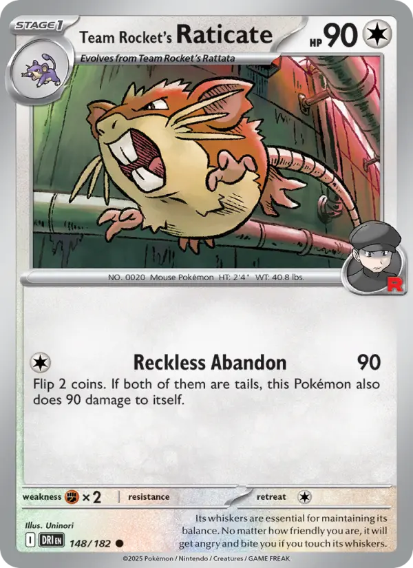 Team Rocket's Raticate Common Pokemon card #148 from Destined Rivals