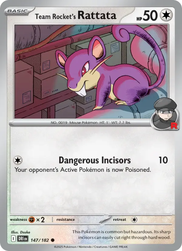 Team Rocket's Rattata Common Pokemon card #147 from Destined Rivals