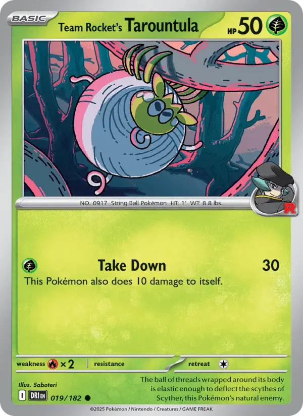 Team Rocket's Tarountula Common Pokemon card #019 from Destined Rivals