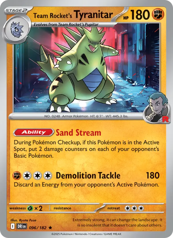 Team Rocket's Tyranitar Rare Pokemon card #096 from Destined Rivals