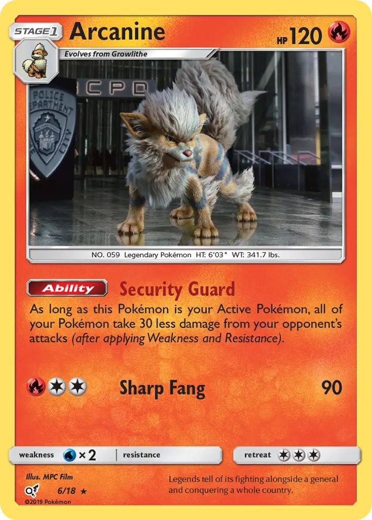 Arcanine Rare Pokemon card #6 from Detective Pikachu