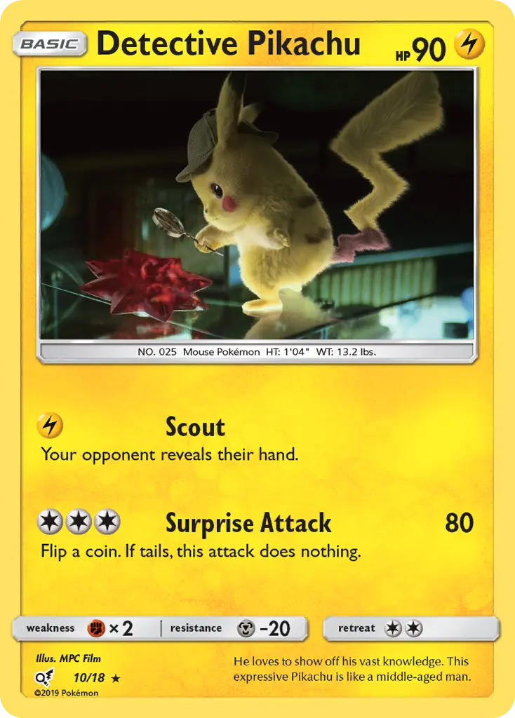 Detective Pikachu Rare Pokemon card #10 from Detective Pikachu