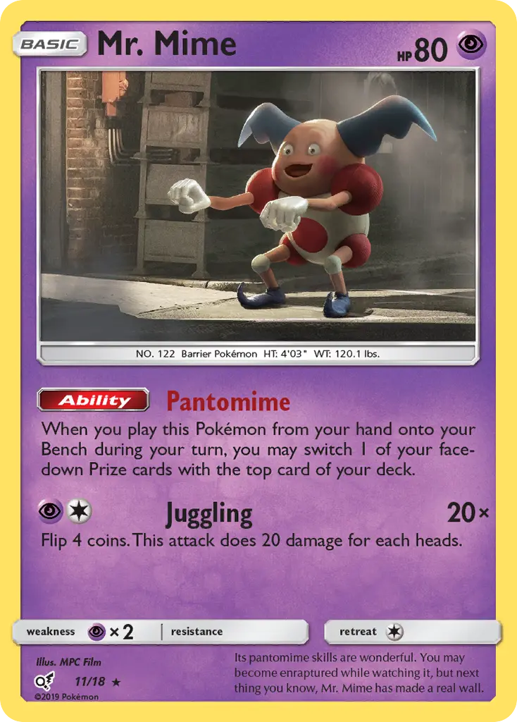 Mr. Mime Rare Pokemon card #11 from Detective Pikachu