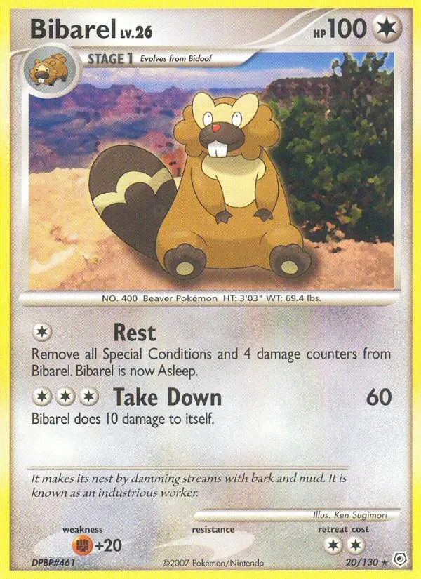 Bibarel Rare Pokemon card #20 from Diamond & Pearl
