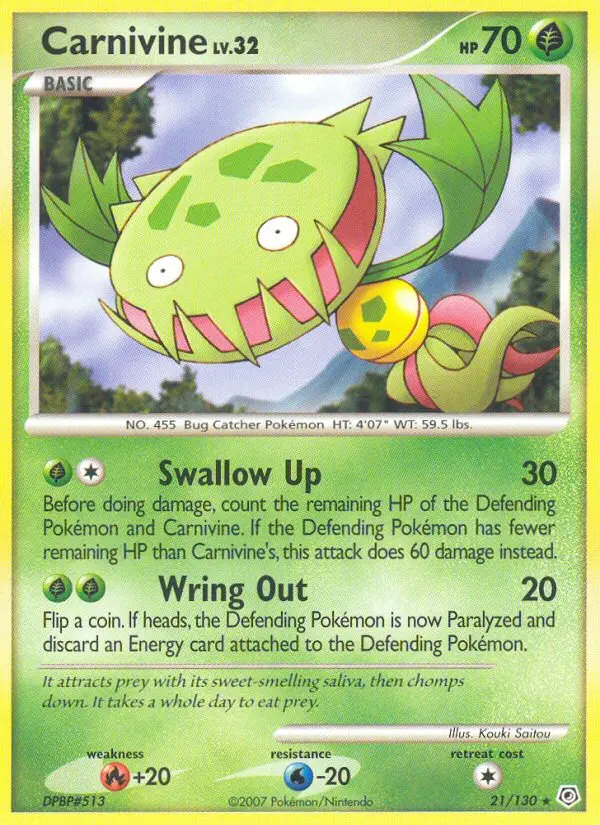 Carnivine Rare Pokemon card #21 from Diamond & Pearl