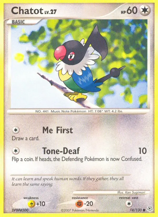 Chatot Common Pokemon card #74 from Diamond & Pearl