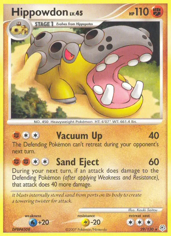 Hippowdon Rare Pokemon card #29 from Diamond & Pearl