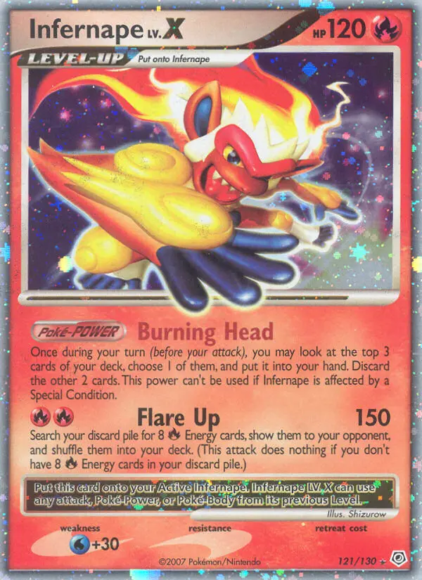 Infernape Rare Holo LV.X Pokemon card #121 from Diamond & Pearl