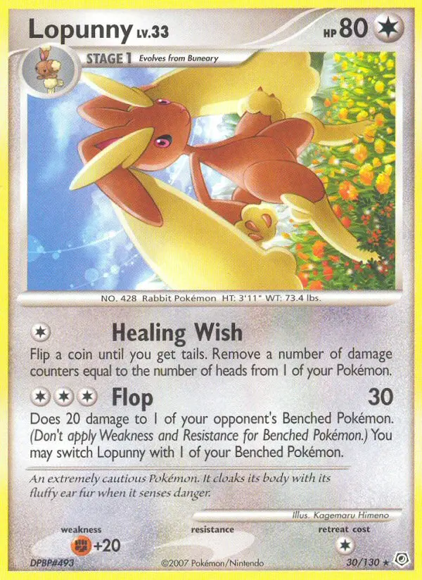 Lopunny Rare Pokemon card #30 from Diamond & Pearl