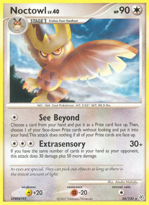 Noctowl Rare Pokemon card #34 from Diamond & Pearl