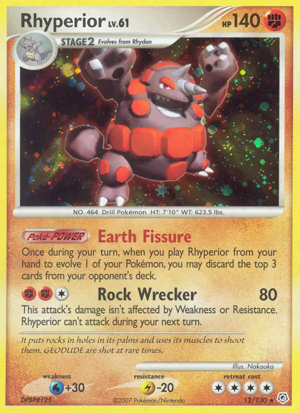 Rhyperior Rare Holo Pokemon card #12 from Diamond & Pearl