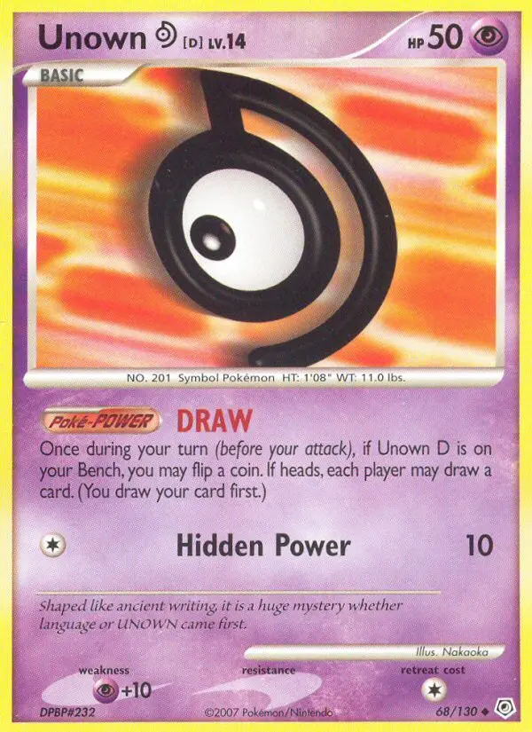 Unown D Uncommon Pokemon card #68 from Diamond & Pearl