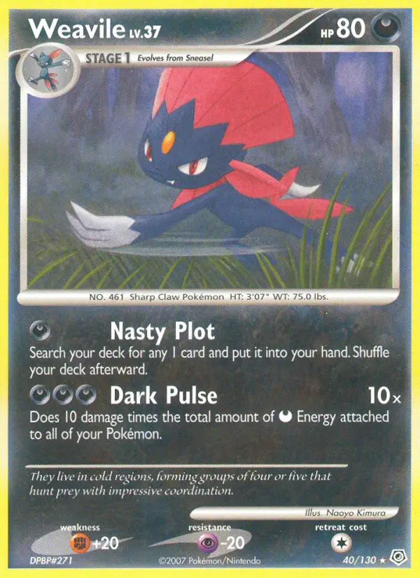 Weavile Rare Pokemon card #40 from Diamond & Pearl