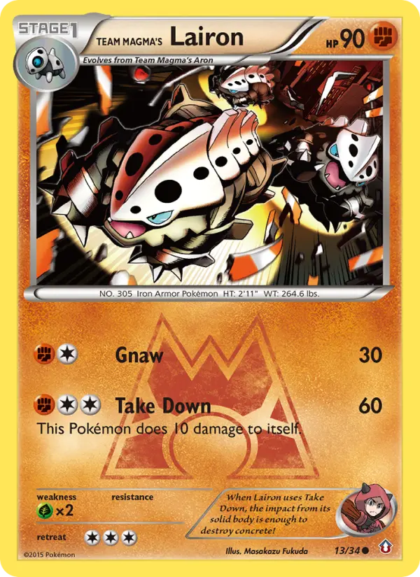 Team Magma's Lairon Common Pokemon card #13 from Double Crisis